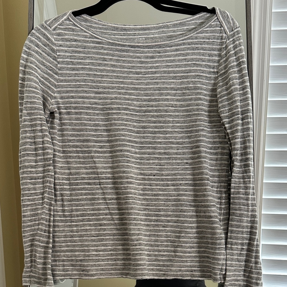 JCrew Linen Gray Striped Women's Top